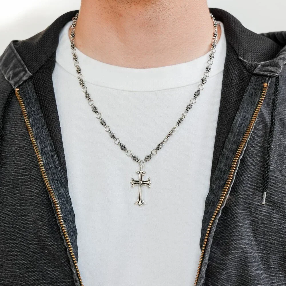 Silver Gothic Cross Chain Necklace